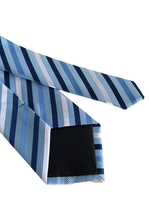 navy, light blue and white  striped  tie